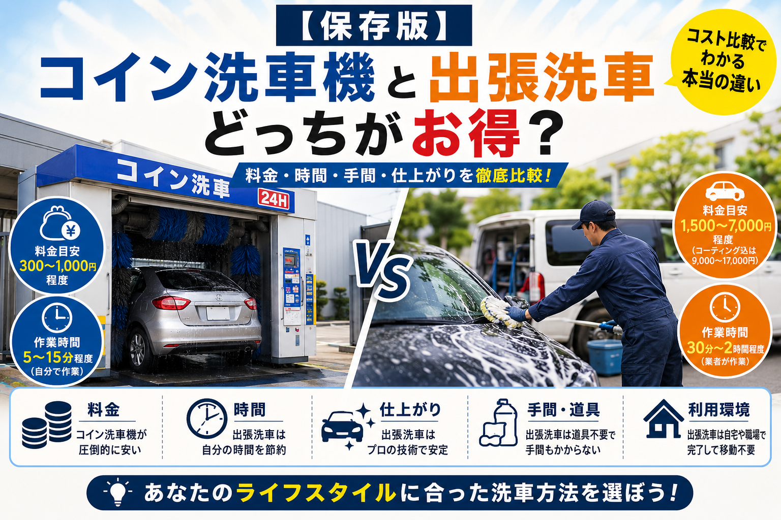 コイン洗車機と出張洗車、どっちがお得?