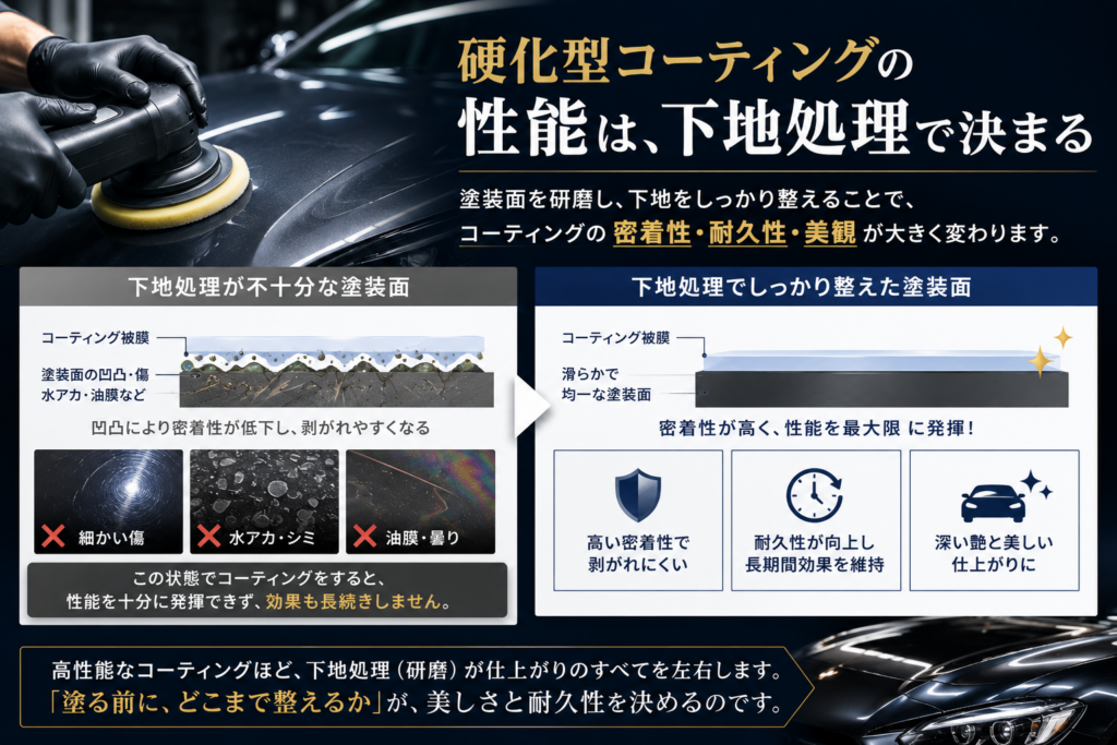 硬化型コーティングの性能は下地処理で決まる